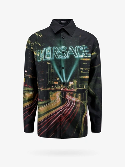 Versace City Lights Silk Shirt In Black