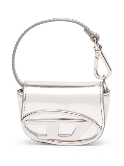 Diesel 1dr Leather Bag Charm In Silver