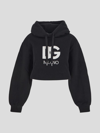 Dolce & Gabbana Cropped Jersey Hoodie With Embroidered Dg Patch In Black