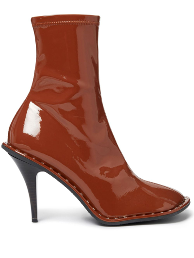 Stella Mccartney Ryder Lacquered Stiletto Ankle Boots In Brown