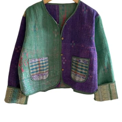 Behotribe  &  Nekewlam Jacket Reversable Vintage Kantha Cotton Jade Blaoc