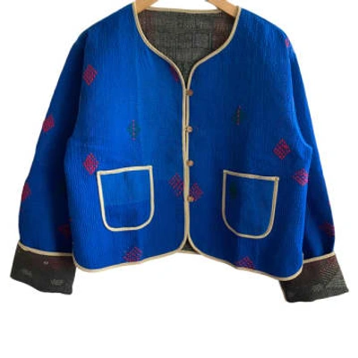 Behotribe  &  Nekewlam Jacket Reversable Vintage Kantha Cotton Cobalt Blue