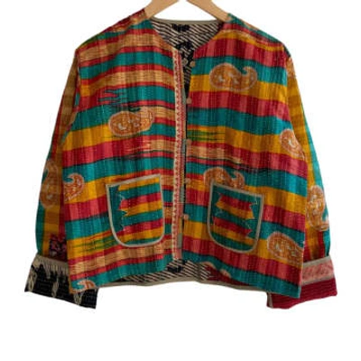 Behotribe  &  Nekewlam Jacket Reversable Vintage Kantha Cotton Winter Weight Stripe