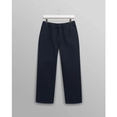 Wax London Navy Organic Cotton Twill Kurt Trouser In Blue