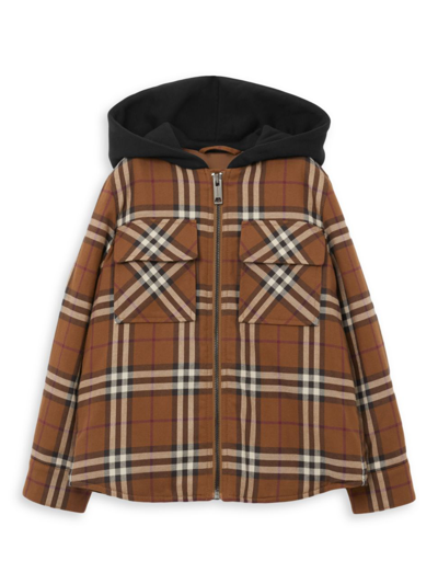 Burberry Little Boy's & Boy's Eddie Check Zip-up Shirt Jacket In Drk Brch Brwn Ip