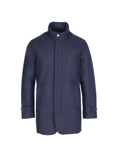Norwegian Wool Men's Waterproof Heathered Wool Car Coat In French Blue