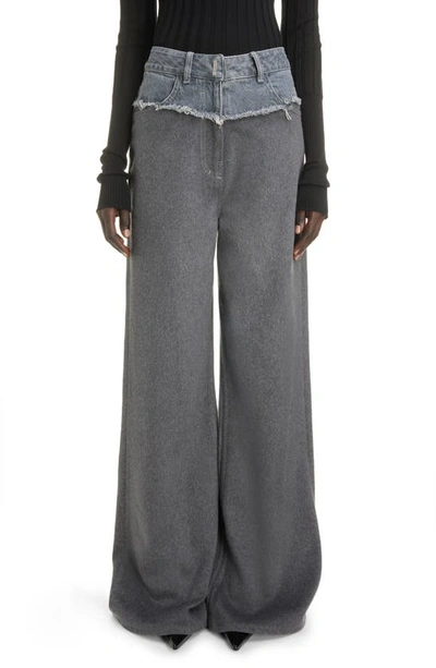 Givenchy Bi-material Wide-leg Denim Pants In Grey