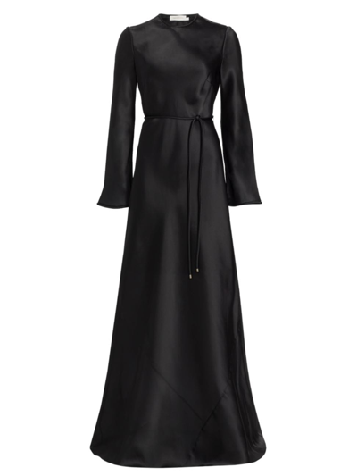 Zimmermann Luminosity Belted Silk-satin Maxi Dress In Black