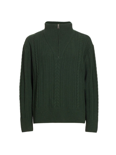 Saks Fifth Avenue Women's Wool-blend Cable-knit Quarter-zip Sweater In Forest