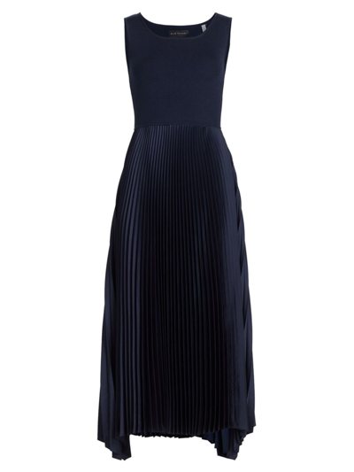 Elie Tahari The Mave Pleated Sleeveless Midi Dress In Peacoat Navy