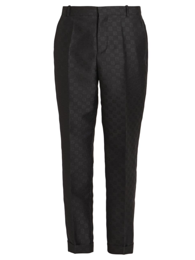 Balmain Men's Jacquard Logo Wool-blend Straight-leg Suit Pants In Black