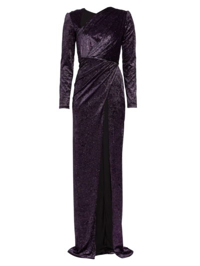 Michael Costello Collection Women's Mila Paillette Velvet Gown In Magenta Black