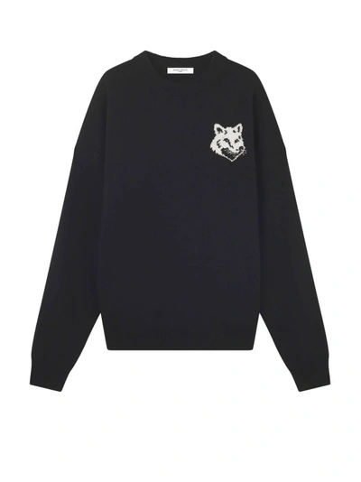 MAISON KITSUNÉ WOOL SWEATER WITH FRONTAL EMBROIDERY