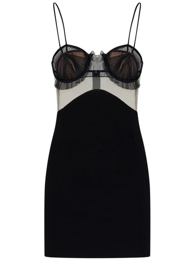 Nensi Dojaka Gathered Tulle-trimmed Stretch-crepe Mini Dress In Black