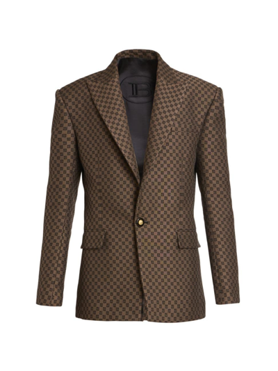 Balmain Men's Logo Print One-button Cotton Blazer In Brown