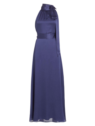 Sachin & Babi Kayla Tie Neck Gown In Deep Cobalt In Blue
