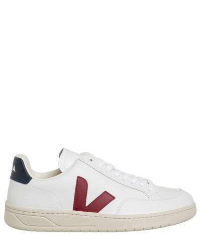Veja V12 Marsala Nautico Leather Trainers In White,red,navy