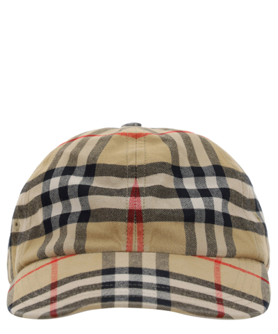 Burberry Checked Hat In Beige