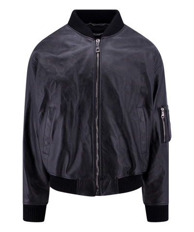 Dolce & Gabbana Bomber Leather Jacket In Black