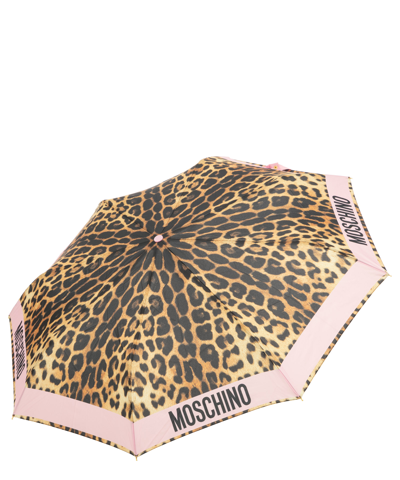 Moschino Openclose Leopard Umbrella In Brown