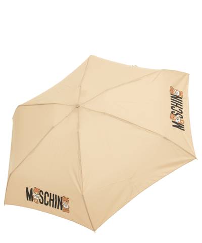 Moschino Supermini Logo With Bears Umbrella In Beige