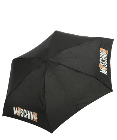 Moschino Supermini Logo With Bears Umbrella In Black