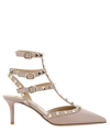 Valentino Patent Leather Studded Pointed Pump In Beige