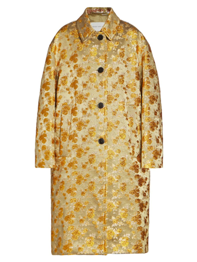 Dries Van Noten Rinks Floral Jacquard Coat In Gold