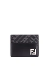 FENDI FF FABRIC AND LEATHER CARD HOLDER