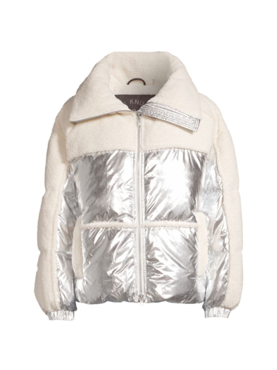 Moose Knuckles Elmira Metallic Sherpa Puffer Jacket In Silver,beige