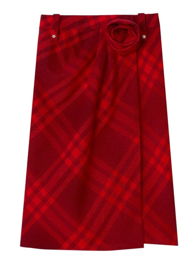 Burberry Wool Skirt With Check Motif In Red