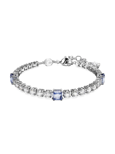 Swarovski Rhodium-plated Mixed Crystal Tennis Bracelet In Blue