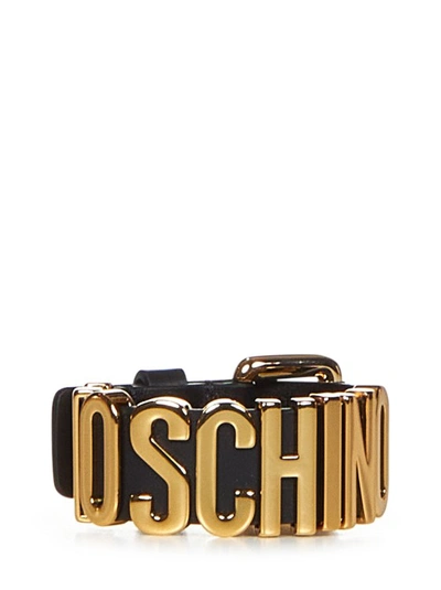 Moschino Black Logo Lettering Leather Bracelet