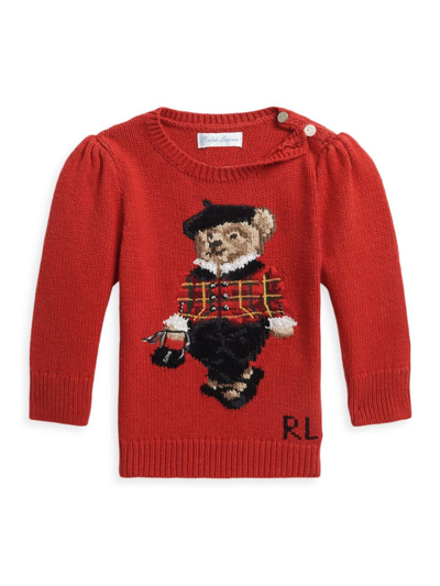 Polo Ralph Lauren Baby Girls Polo Bear Cotton Blend Sweater In Park Ave Red