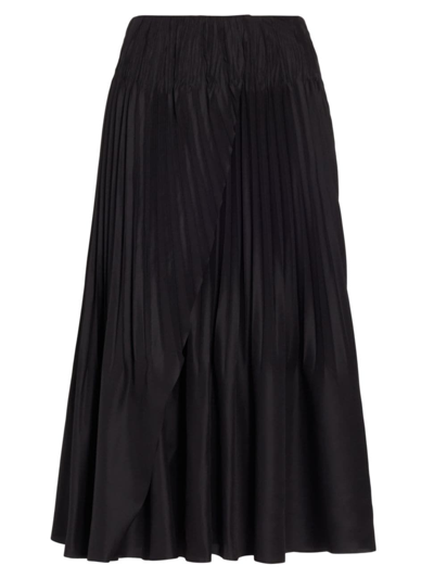 Vince High-waisted Pleated Midi Skirt In Black