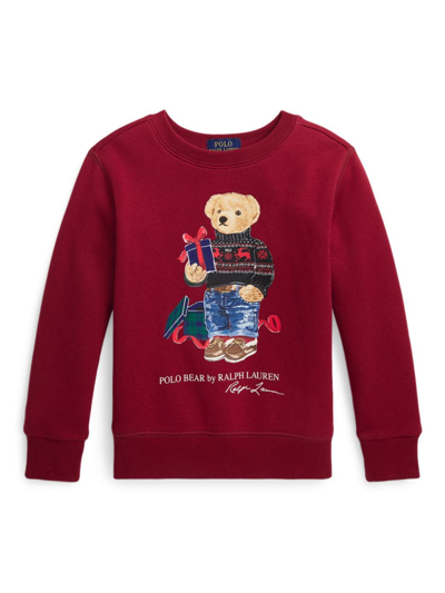 Polo Ralph Lauren Kids' Little Boy's & Boy's Polo Bear Crewneck Sweatshirt In Holiday Red Gift Bear