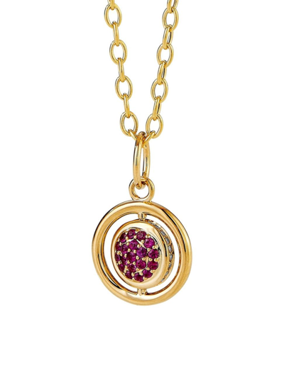 Syna Women's Cosmic 18k Yellow Gold, Rubies & 0.3 Tcw Diamonds Rotating Pendant In Red