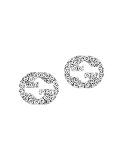 Gucci Women's Interlocking G 18k White Gold & 0.38 Tcw Diamond Stud Earrings