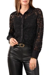 Vince Camuto Womens Contrast Trim Lace Button-down Top In Rich Black