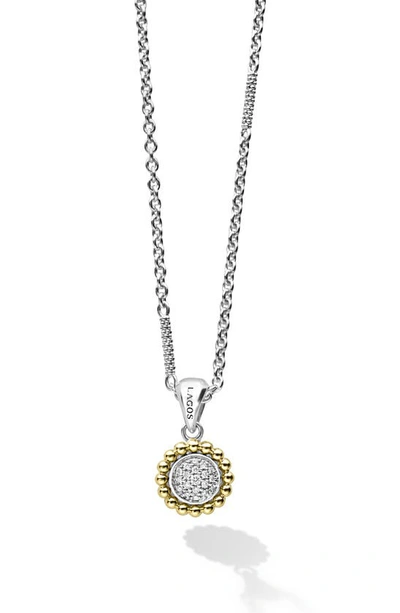 Lagos 18k Yellow Gold & Sterling Silver Diamond Cluster Bead Frame Pendant Necklace, 16-18