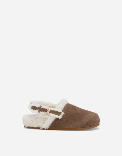 Dolce & Gabbana Kids' Suede Mules With Logo Tag In Multicolor