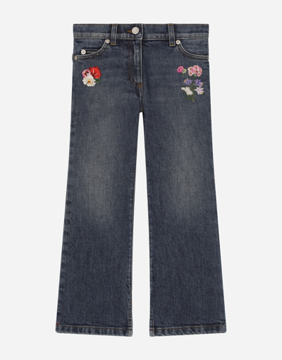 Dolce & Gabbana Kids' 5-pocket Denim Pants With Embroidery In Multicolor