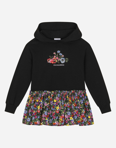 Dolce & Gabbana Long-sleeved Dress With Hood And Gathered Skirt In Multicolor