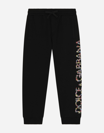 Dolce & Gabbana Kids' Jersey Jogging Pants With Logo Print In Black