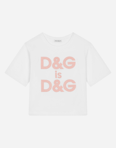 Dolce & Gabbana Kids' Jersey T-shirt With Logo Embroidery In White