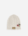 DOLCE & GABBANA CABLE-KNIT HAT WITH LOGO TAG AND EMBROIDERY