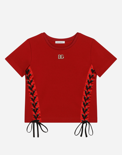 Dolce & Gabbana Short-sleeved Jersey T-shirt With Laces And Eyelets In Multicolor