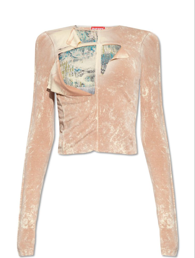 Diesel Bleached-effect Ripped-detailing T-shirt In Nude
