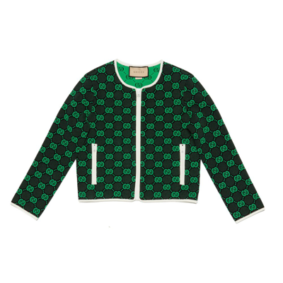 Gucci Gg Jacquard Zipped Cardigan In Green