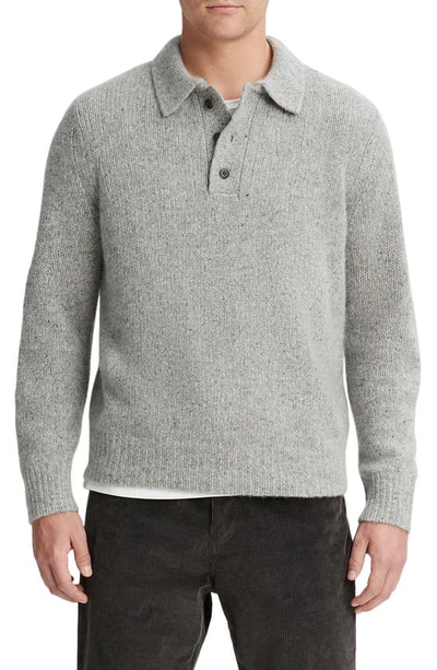 Vince Men's Plush Donegal Cashmere Polo Sweater In Med H Grey